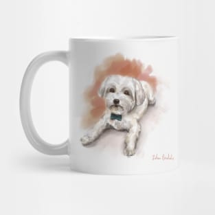 Cute Watercolor Drawing of Maltese, Orange Background Mug